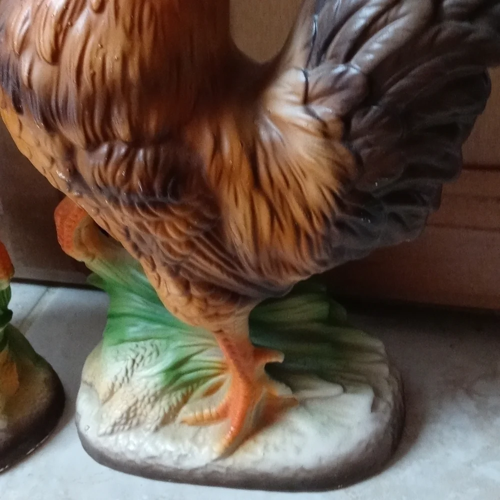 Set of ceramic chickens sticker still on it says New Orleans Japan